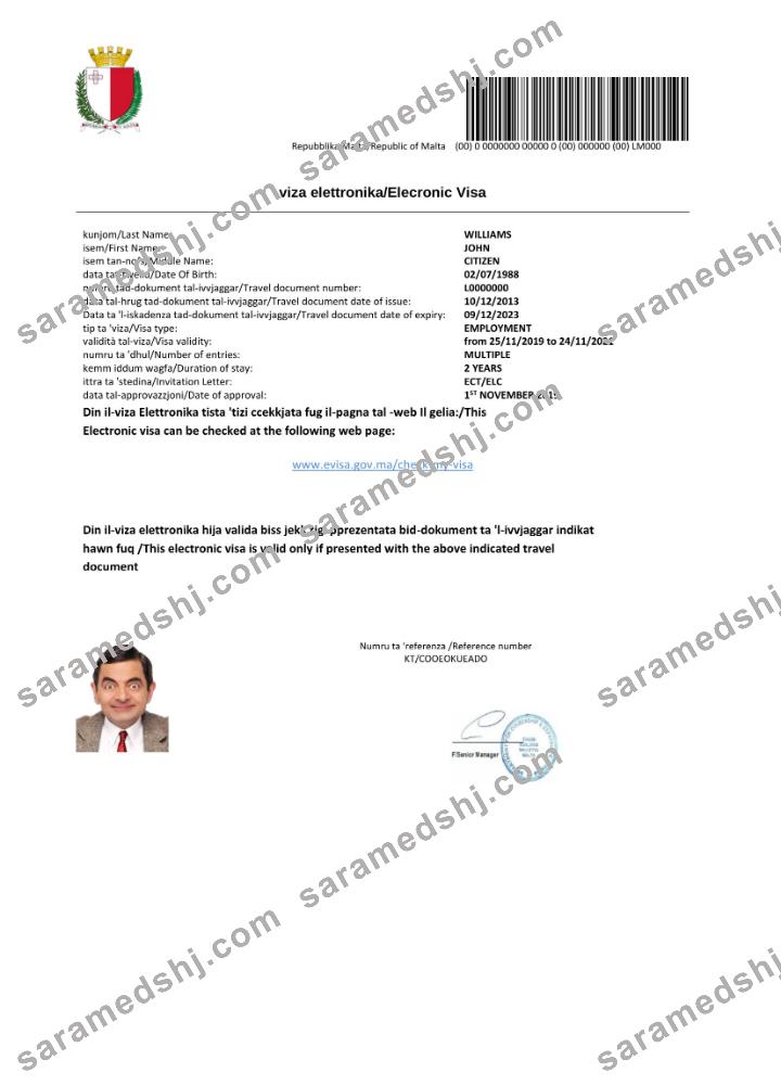 Malta e-visa in Word and PDF template
